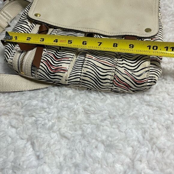 Fossil Morgan Messenger bag canvas beige,red &black stripes beige leather trims - Picture 14 of 15